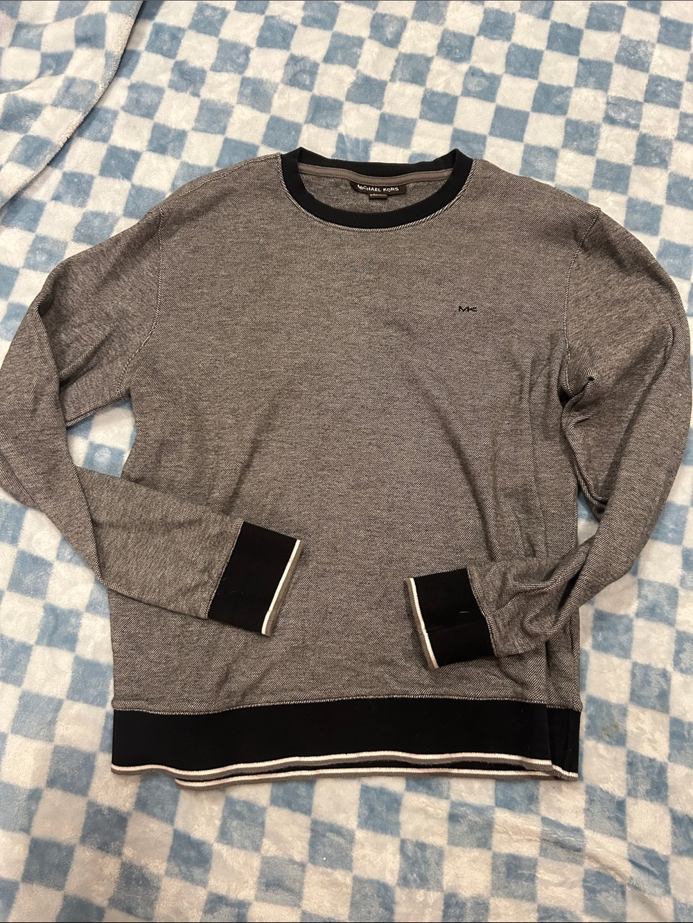 Michael Kors Men's Gray Crewneck Sweater with Black Trim Accents